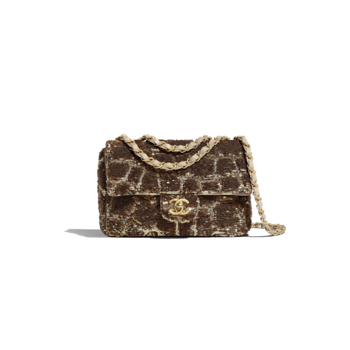 Ch**el small flap bag brown sequins as0827 (20*15*6cm)